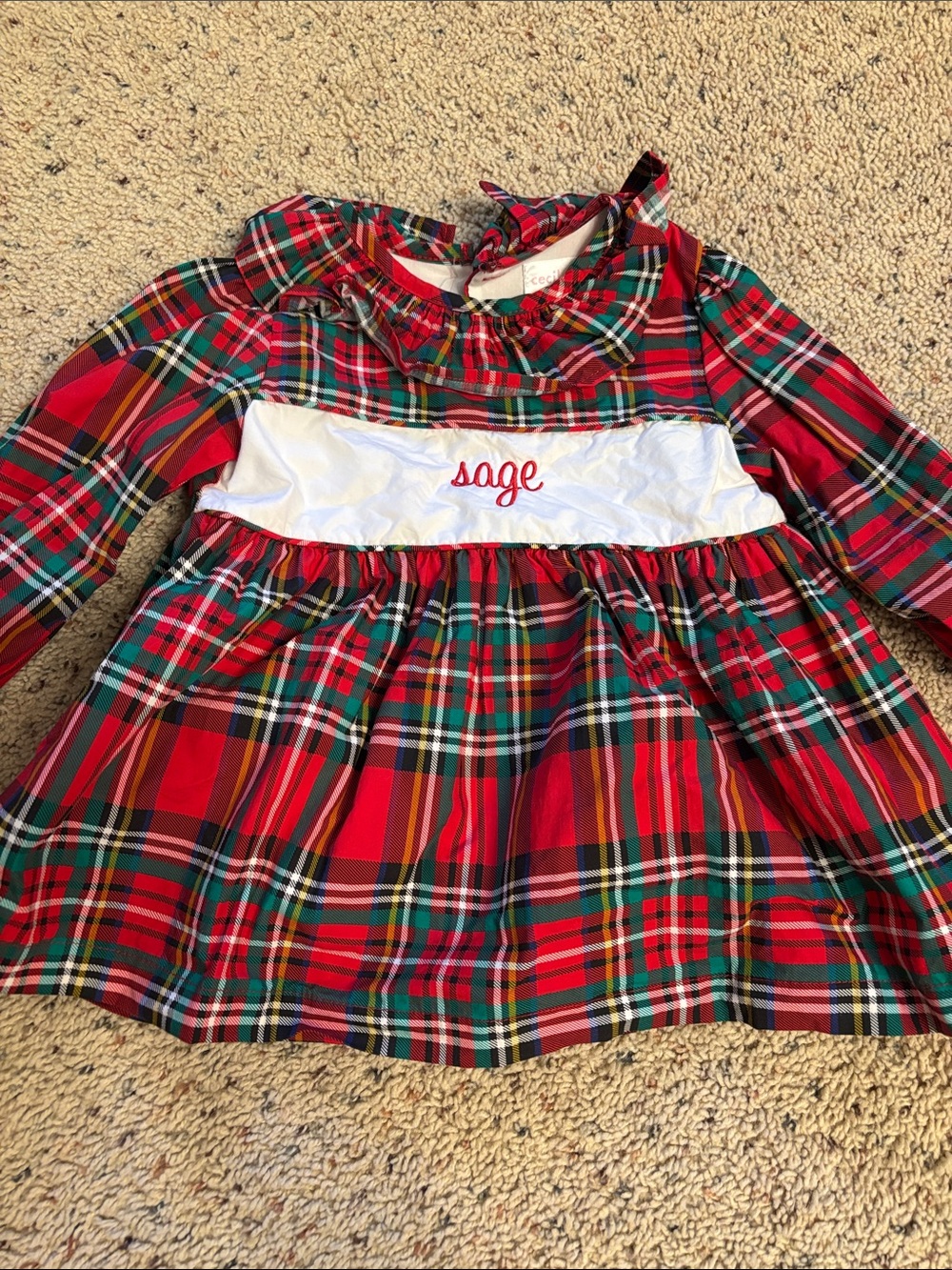 Girls' Red Plaid Holiday Dress with White Smocked Panel